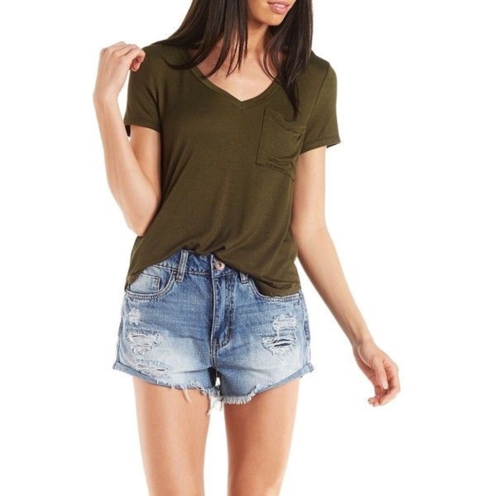 V-Neck Pocket T Shirt Olive Green